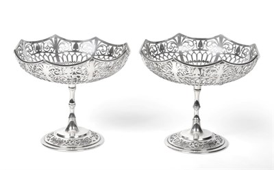 Lot 2263 - A Pair of Pierced Silver Comports, Mappin & Webb, Sheffield 1915, with shaped rim, pierced bowl and