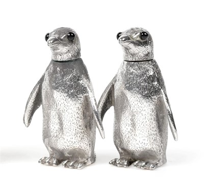 Lot 2279 - A Pair of Cast Silver Novelty Penguin Salt and Pepper Pots, William Comyns, London 1964, with...