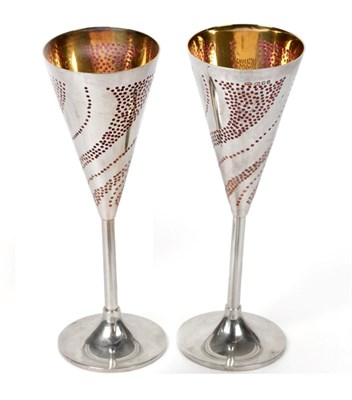 Lot 2288 - Frances Loyen: A Pair of Silver and Plique-a-Jour Enamel Sherry Goblets, London 1982, the...