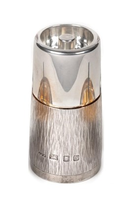 Lot 2290 - Gerald Benney: A Silver Pepper Mill, London 1974, with plain top above a bark textured body,...