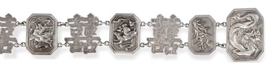 Lot 2304 - A Chinese Export Silver Belt, mark of Woshing, Shanghai circa 1900, comprised of alternating panels