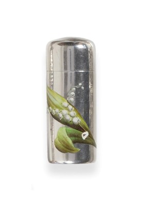 Lot 2308 - A Victorian Silver and Enamel Scent Bottle, George Heath, London 1885, cylindrical with hinged...