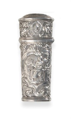 Lot 2309 - A George III Silver Etui, apparently unmarked, 2nd half 18th century, chased and engraved with...