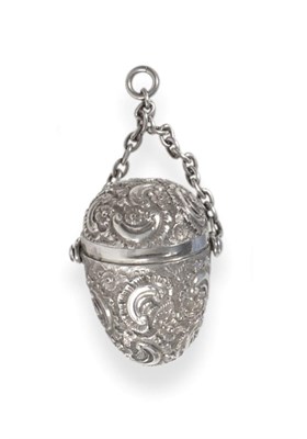 Lot 2310 - A Victorian Silver Egg Form Sewing Case, George Unite, Birmingham 1876, with hinged cover and...