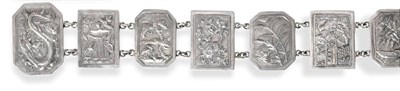 Lot 2316 - A Chinese Export Silver Belt, apparently unmarked, circa 1900, comprised of panels decorated...