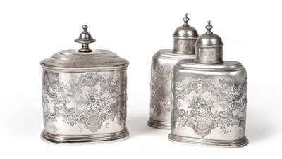 Lot 2320 - A Silver Tea Caddy Set, with cancelled 18th century marks and London Assay Office case numbers...