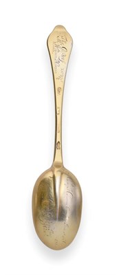 Lot 2326 - A Queen Anne Silver Gilt Dog Nose Table Spoon, William Juson, London 1705, with plain rat tail...