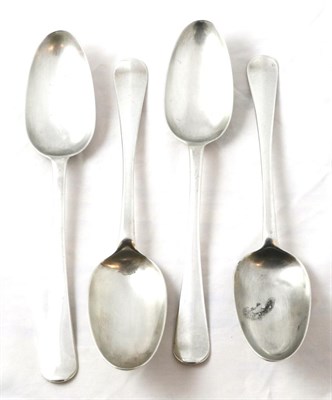 Lot 2329 - A Set of Four 18th Century Silver Hanoverian Pattern Table Spoons, makers mark GH twice and an...