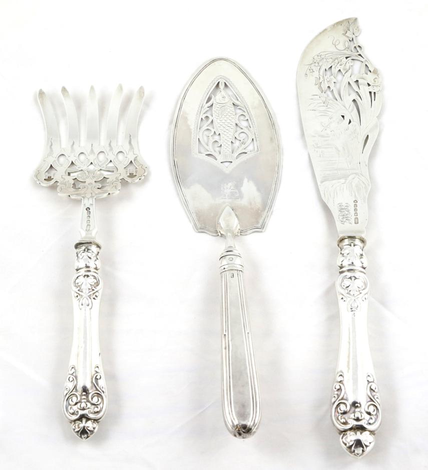 Lot 2330 - A Pair of Victorian Silver Fish Servers, Henry Atkin, Sheffield 1855, the blade pierced and...