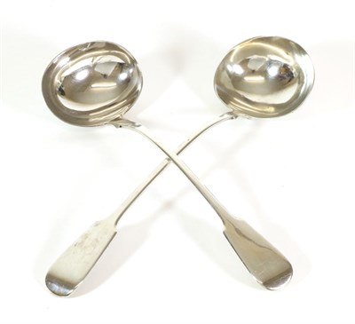 Lot 2331 - Two Similar William IV Silver Fiddle Pattern Soup Ladles, William Eaton and probably William...