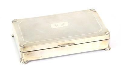 Lot 2341 - An Art Deco Silver Cigarette Box, marks rubbed, Birmingham possibly 1934, rectangular with stylised