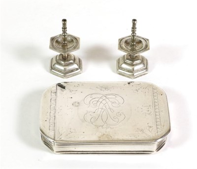 Lot 2347 - An Early 18th Century Silver Snuff Box, unmarked circa 1730, rectangular with cut corners, the...