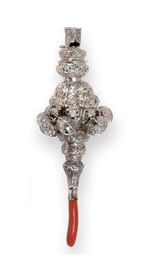 Lot 2355 - A Victorian Silver Rattle, George Unite, Birmingham, probably 1840, with whistle, eight bells...