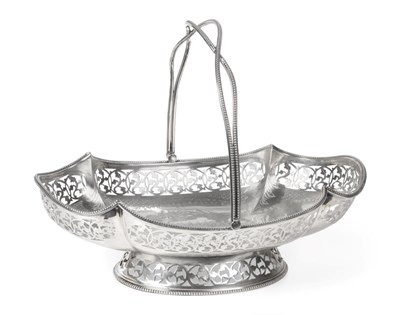 Lot 2366 - A Victorian Silver Swing Handled Cake Basket, Martin & Hall, London 1887, shaped oval with bead...