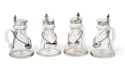 Lot 2368 - A Set of Four Silver Mounted Whisky Tots and Labels, John Grinsell & Sons, Birmingham 1937/8,...