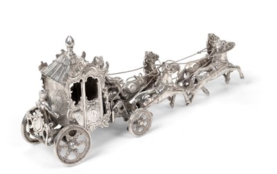 Lot 2370 - A Continental Silver Model of a Horse Drawn Carriage, English import marks for John George...