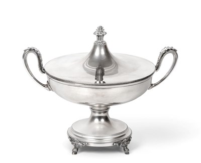 Lot 2378 - A Spanish Silver Twin Handled Pedestal Tureen and Cover, makers mark indistinct, .915 standard,...