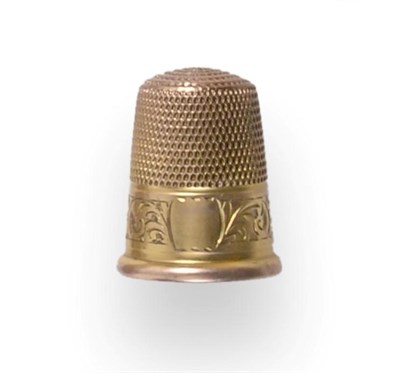 Lot 2411 - A George V 9ct Gold Thimble, Charles Horner, Chester 1923, decorated with a band of scrolling...