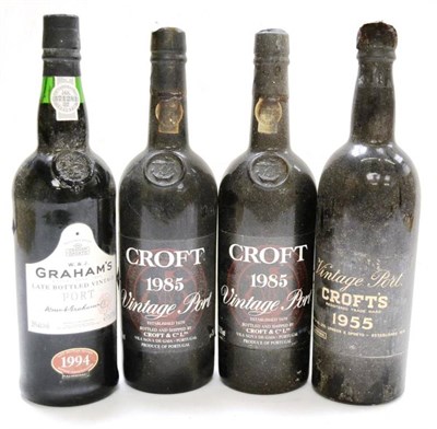 Lot 1122 - Croft 1955, vintage port; Croft 1985, vintage port (x2); Graham LBV (three bottles)