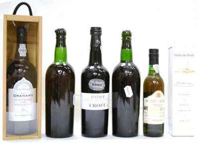 Lot 1127 - Fonseca 1966, vintage port, no capsule or label but clear cork (x2); Croft LBV 2003; Grahams...