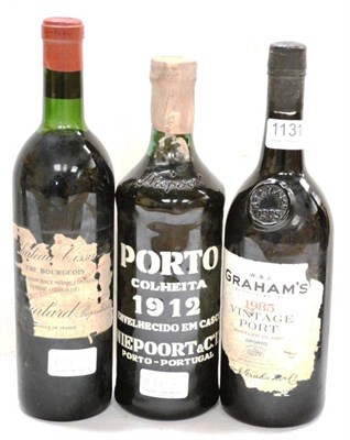 Lot 1131 - Niepoort Colheita 1912; Graham 1985, vintage port; Chateau Cissac 1966 (three bottles) U:...