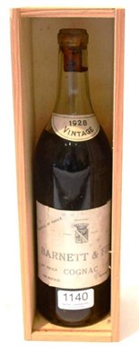 Lot 1140 - Barnett & Fils 1928 Cognac, vintage cognac, no capacity stated, 68 proof U: 6cm from cork, no...