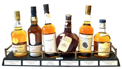 Lot 1153 - A Malts of Scotland Display Comprising: Talisker 10 Year Old; Oban 14 Year Old; Lagavulin 16...