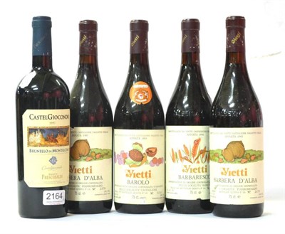 Lot 2164 - Vietti Barolo 1985, Barbera d'Alba 1987 (x2), Barbaresco 1986; Marchesi de Frescobaldi...