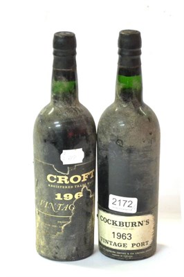 Lot 2172 - Croft 1963, vintage port; Cockburn 1963, vintage port (two bottles) U: into neck, Croft with...