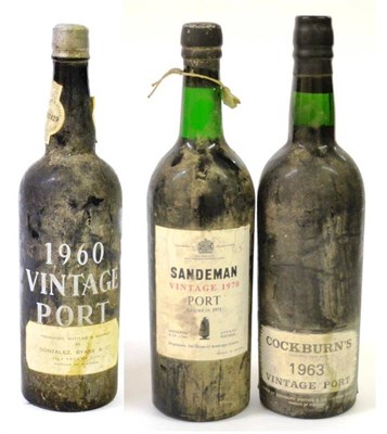 Lot 2181 - Gonzalez, Byass & Co 1960, vintage port; Cockburn 1963, vintage port; Sandeman 1970, vintage...