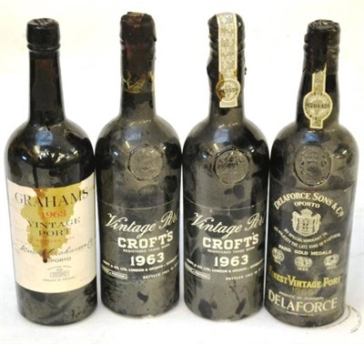 Lot 2182 - Graham 1963, vintage port; Croft 1963, vintage port (x2); De La Force 1966, vintage port (four...