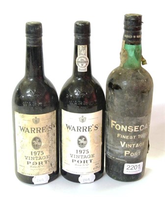 Lot 2201 - Warre 1975, vintage port, (x2); Fonseca 1970, vintage port (three bottles)  U: top shoulder