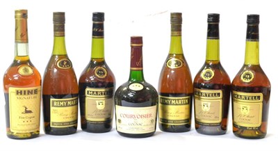 Lot 2212 - Hennessy VS Cognac, 70cl, 40%; Hine Signature, 70cl, 40%; Remy Martin 68cl 40% (x2); Martell...