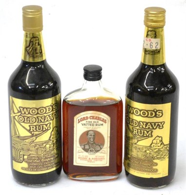 Lot 2220 - Lord Charles Fine Old Vatted Rum, 13 1/3 fl ozs, 70 proof; Woods Old Navy Rum, 26 2/3fl ozs, 70...