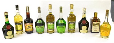 Lot 2221 - Mixed Spirits Including: Chartreuse (2x green and 1x yellow), circa 1980s, 75cl; Dom...