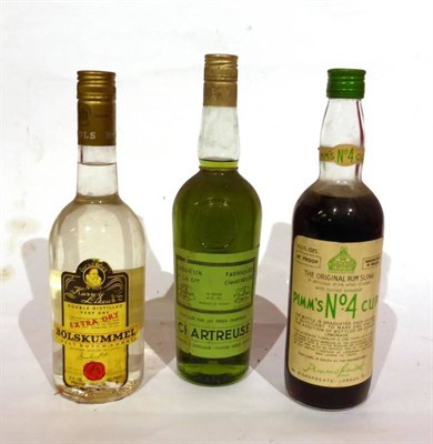 Lot 2223 - Pimms No.4 Cup, 26 2/3 fl oz, 60 proof; Garnier Green Chartreuse, 24 fl oz, 96 proof;...