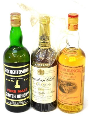 Lot 2243 - Auchentoshan Pure Malt No Age Statement, 26 2/3fl ozs, 70 proof; Glenmorangie 10 Year Old, old...