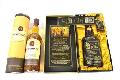 Lot 2244 - Benromach 18 Year Old, Single Speyside Malt Scotch Whisky, 70cl, 40%; The Lord Balliol 20 Year...