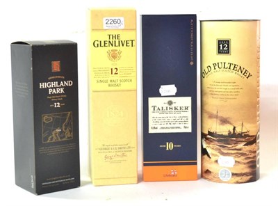 Lot 2260 - Highland Park 12 Year Old; Talisker 10 Year Old; Old Putleney 12 Year Old; The Glenlivet 12...