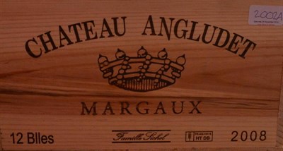 Lot 2002A - Chateau Angludet 2008, Margaux, owc (twelve bottles)