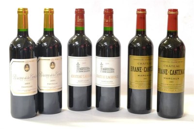 Lot 2011A - Chateau Brane Cantenac 2005, Margaux (x2); Chateau Lagrange 2005, St Julien (x2); Reserve de la...