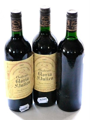 Lot 1016 - Chateau Gloria 1985, Saint Julien (x3) (three bottles)  U: into neck/top shoulder, soiled labels