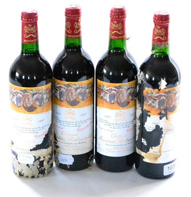 Lot 1039 - Chateau Mouton Rothschild 1987, Pauillac (x4) (four bottles) U: into neck, soiled, stained and torn