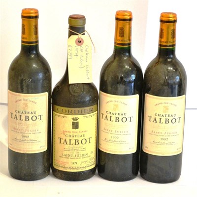 Lot 1051 - Chateau Talbot 1992 (x3) and 1974, Saint Julien (four bottles)