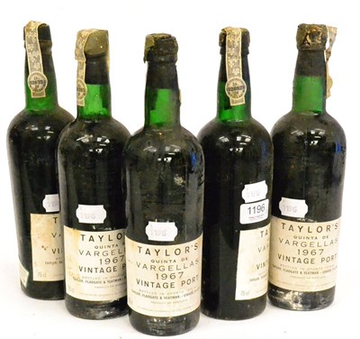 Lot 1196 - Taylor 1967, vintage port (x5) (five bottles) U: 3x into neck, 2x top shoulder, chipped capsules