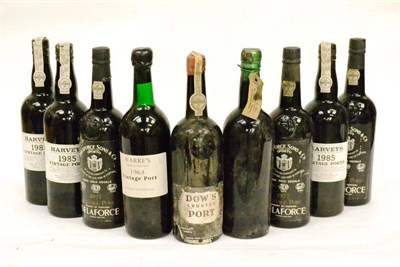 Lot 1201 - Warre 1663, vintage port; Dow Crusted Port; Unknown; Harveys 1985, vintage port (x3); De La...