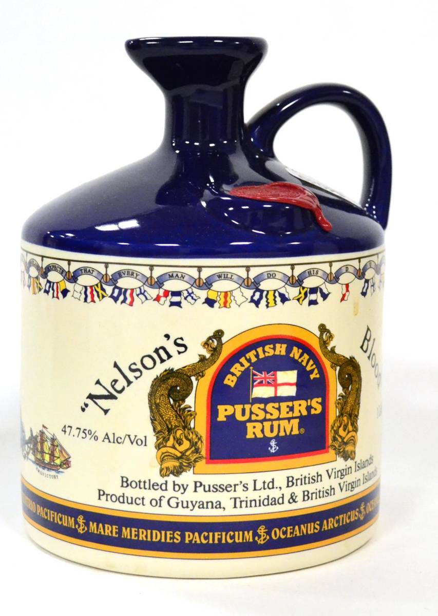 Lot 1209 - British Navy ";Nelson's Blood"; Pussers Rum, stoneware flagon, litre, 47.75%, in original box