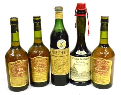 Lot 1212 - Chateau du Breuil Calvados 1973, 70cl, 41%; Chateau du Tariquet Floc des Gascogne, 750ml, 17% (x3)