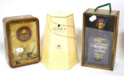 Lot 1220 - Torres 30 Jaime I Brandy, 700ml, 38%, in original presentation case; Lepanto Solera Gran...