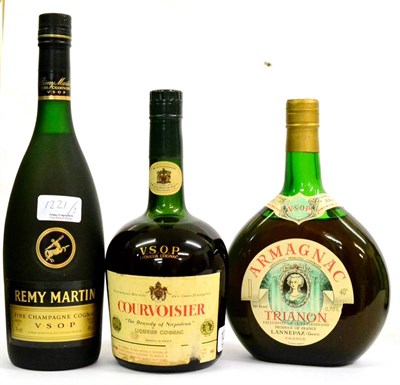 Lot 1221 - Trianon Armagnac, VSOP, Remy Martin VSOP, Courvoisier VSOP, by appointment to late King George...